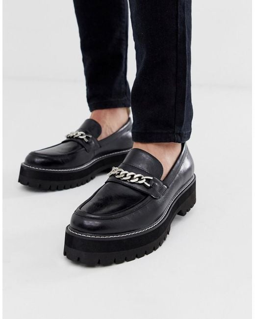 ASOS Loafers In Black With Chunky Sole And Chain Detail in Black for ...