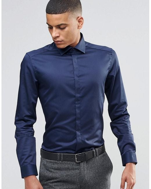 Reiss Slim Smart Shirt With Bluff Collar in Blue for Men | Lyst