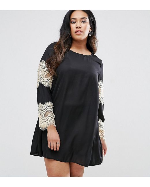 Ax Paris Plus Swing Dress With Lace Sleeves In Black Lyst 2109