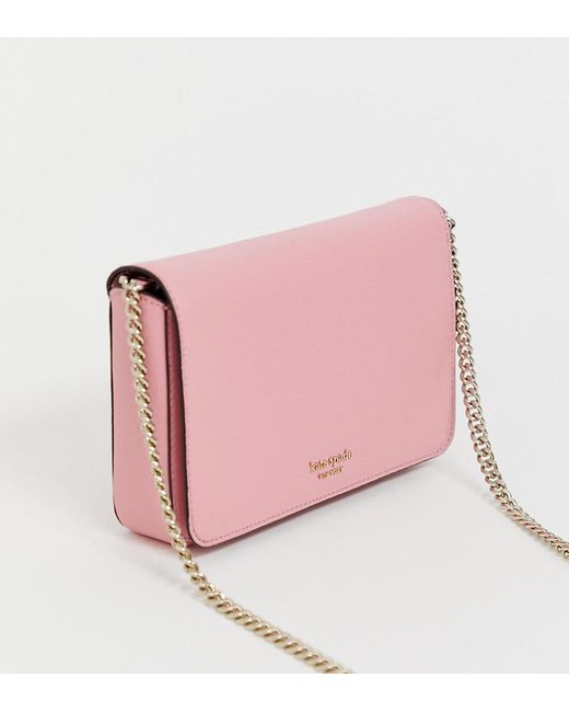 Women S Pink Leather Foldover Crossbody Bag With Chain Handle