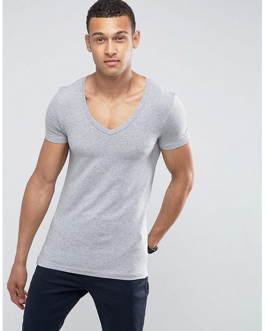 Asos Extreme Muscle Fit T-shirt With Deep V Neck In Gray in Gray for ...