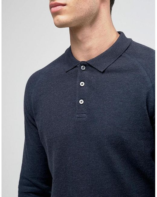 Download Selected Long Sleeve Polo With Raglan Sleeve in Blue for ...