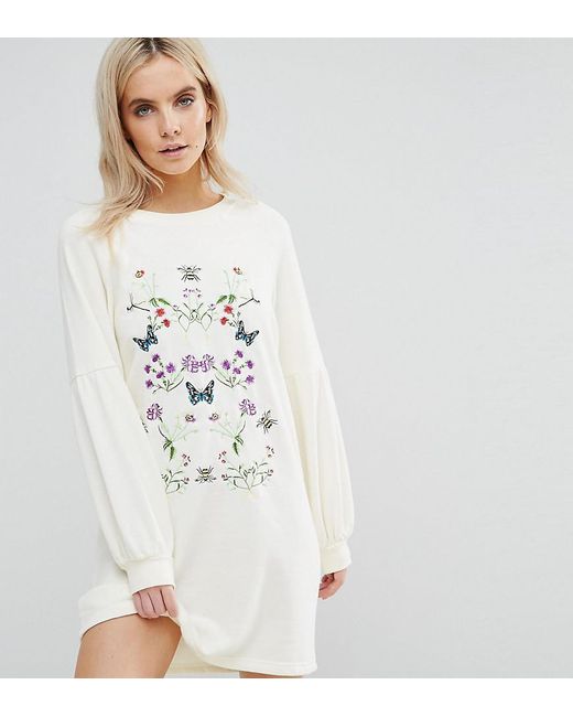 Lyst - Vero moda Embroidered Sweater Dress in White