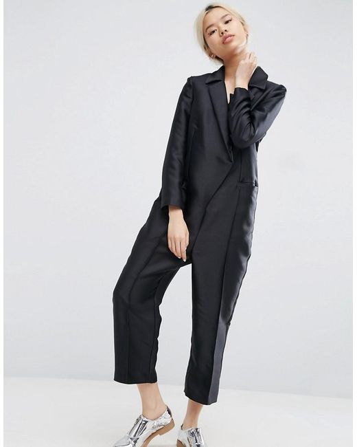 asos tuxedo jumpsuit in black lyst asos tuxedo jumpsuit in black lyst