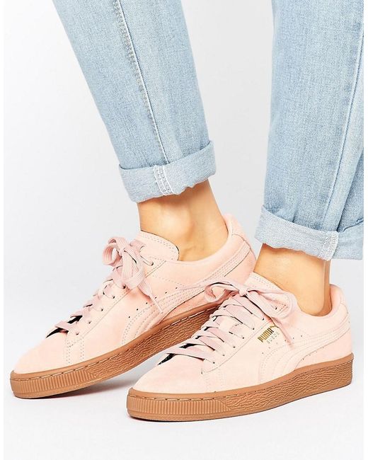 Puma Pink Suede Classic Sneakers With Gum Sole in Pink | Lyst