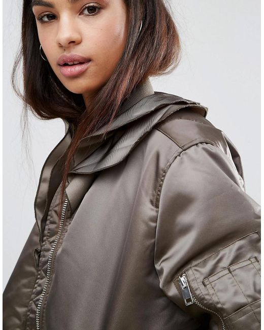 Sel Ruffle Padded Er Jacket In Green Lyst Sel Green Ruffle Padded Er Jacket Lyst