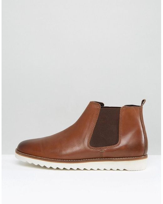 Asos Chelsea Boots In Tan Leather With White Sole in Brown for Men | Lyst