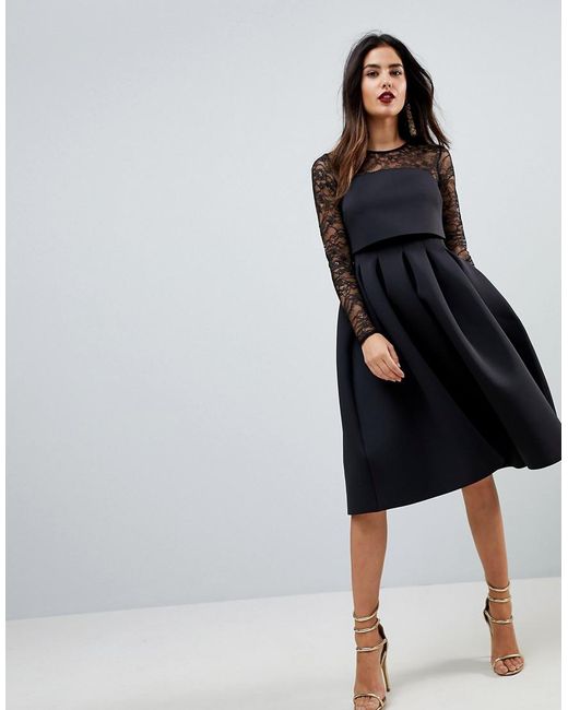 Lyst Asos  Lace Long  Sleeve  Crop Top Prom  Dress  in Black