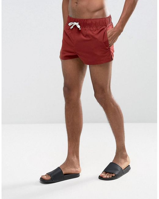Lyst - Asos Swim Shorts In Burgundy Super Short Length in Red for Men