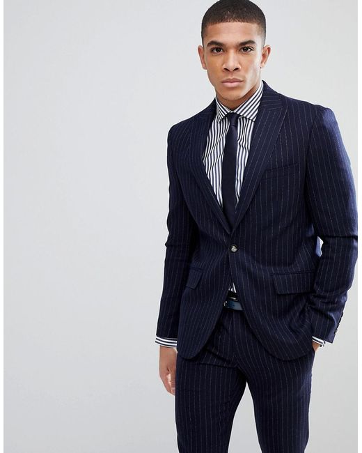 Lyst Moss Bros London Skinny Suit Jacket In Pinstripe Blue Moss Bros Blue London Skinny Suit Jacket In Pinstripe For Men Lyst