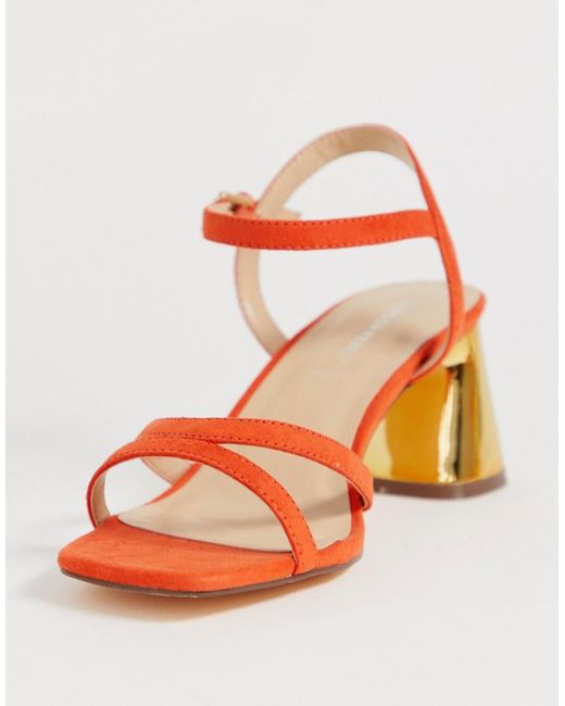London Rebel Wide Fit Kitten Heel Stud Sandals in Orange - Lyst
