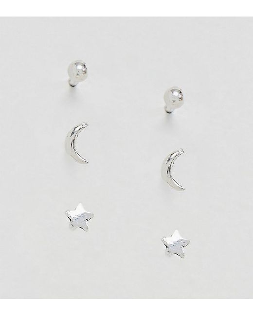 Kingsley Ryan Sterling Silver Moon Stars Stud Earrings Set In Kingsley Ryan Metallic Sterling Silver Moon Stars Stud Earrings Set