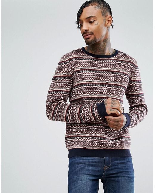 Asos Cotton Fairisle Jumper In Red in Red for Men | Lyst