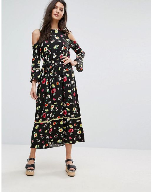 Warehouse | Warehouse Cold Shoulder Button Front Midi Dress