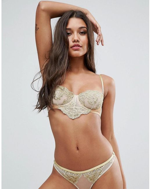 Lyst Asos Bridal Paloma Metallic Gold Embroidered Lace Underwire Bra