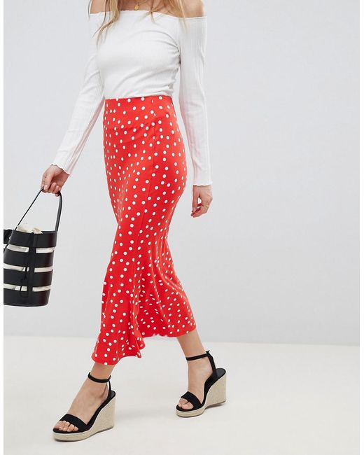 Image result for ASOS DESIGN maxi skirt with kick flare in polka dot