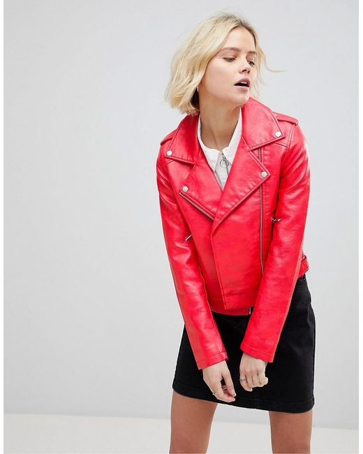 Lyst B Young Faux Leather Biker Jacket In Red B Young Red Faux Leather Biker Jacket Lyst