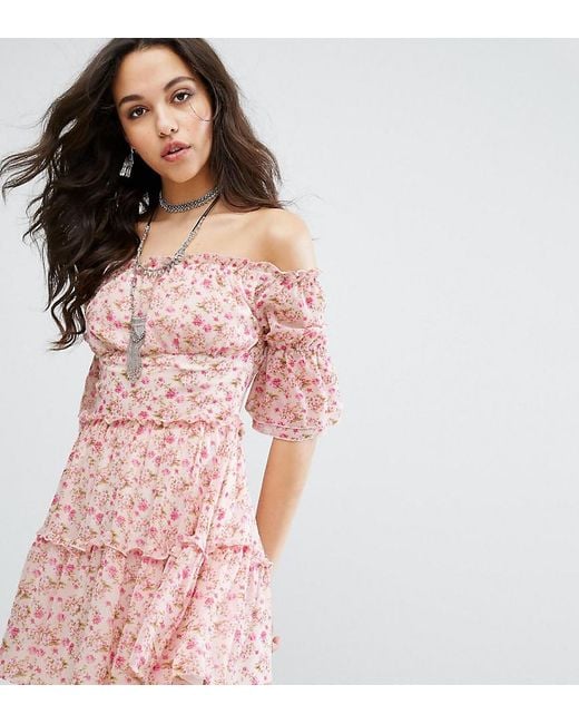 Lyst - Missguided Off The Shoulder Floral Print Mini Dress in Pink