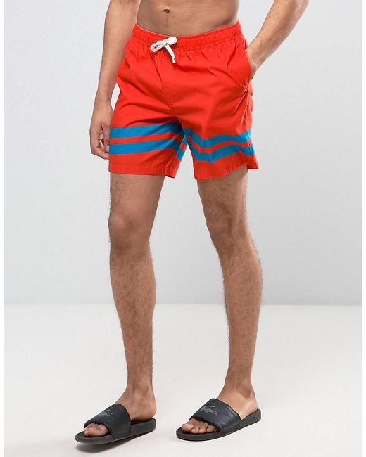 Lyst - Asos Swim Shorts In Orange With Stripe Leg And Drawcord Detail ...