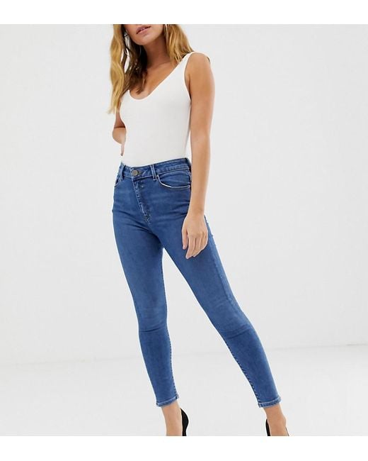 Lyst - ASOS Asos Design Petite Ridley High Waist Skinny Jeans In Mid ...