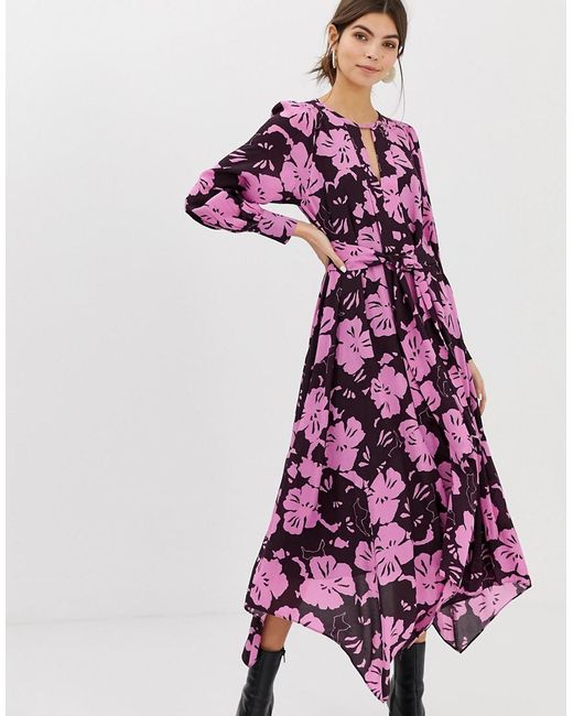 Lyst - Whistles Limited Ari Midi Dress In Hibiscus Print in Purple