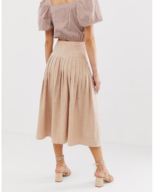 ASOS Textured Drop Waist Midi Skirt in Brown - Lyst