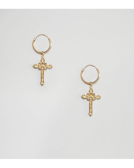Asos Hoop Earrings In Gold Plated Sterling Silver With Vintage Style Asos Metallic Hoop Earrings In Gold Plated Sterling Silver With Vintage Style Ornate Cross Charms