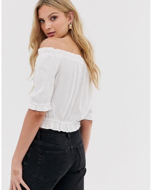 Vero Moda Off The Shoulder Crochet Insert Smock Crop Top in White Lyst