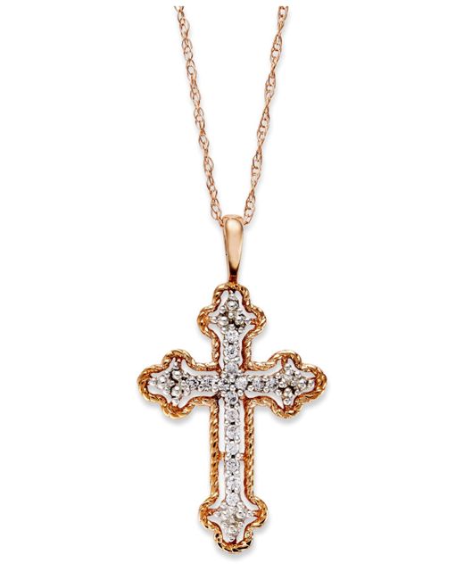Macy&#39;s Diamond Antique Cross Pendant Necklace In 14k White, Yellow, Or Rose Gold (1/10 Ct. T.w ...