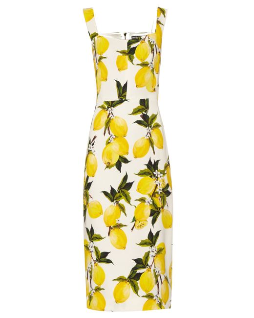 Dolce & gabbana Lemon-print Crepe Dress in Yellow (YELLOW PRINT) - Save ...