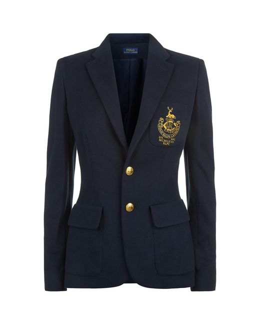 Polo ralph lauren Crest-Pocket Cotton-Blend Blazer in Black | Lyst