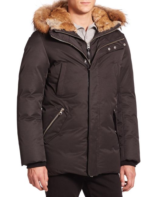 Mackage Fur-trim Hip-length Down Jacket in Black for Men | Lyst