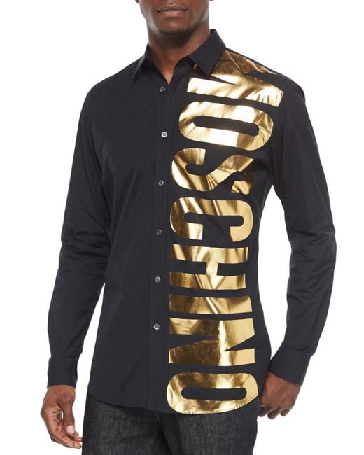 Moschino Gold Logo Long-sleeve Shirt in Black for Men ...