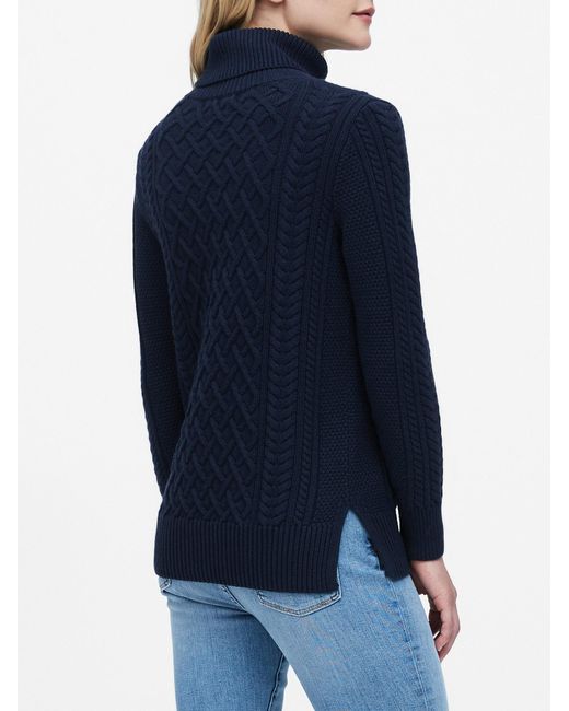 Banana Republic Cotton Cableknit Sweater Tunic in Navy (Blue) Lyst