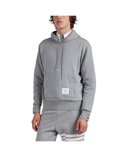 Thom Browne Stripe-detailed Cotton Hoodie in Gray for Men - Lyst