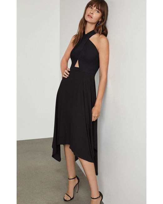 bcbg pleated satin sleeveless gown