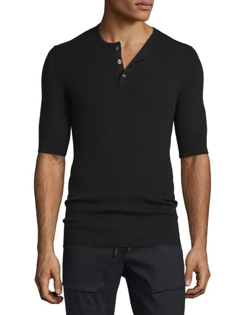 Vince Ribbed Short-sleeve Wool-silk Henley Shirt in Black for Men ...