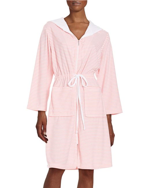 Download Miss elaine Zip-front Terry Robe in Pink (Pink Stripe ...