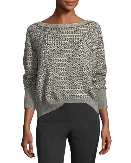 Theory Boat-neck Jacquard Cashmere Sweater in Gray | Lyst