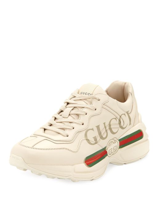 women's rhyton leather sneaker with gucci logo