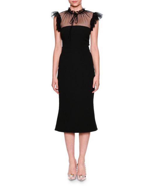 Lyst - Dolce & gabbana Tulle Tie-neck Cady Cocktail Midi Dress in Black