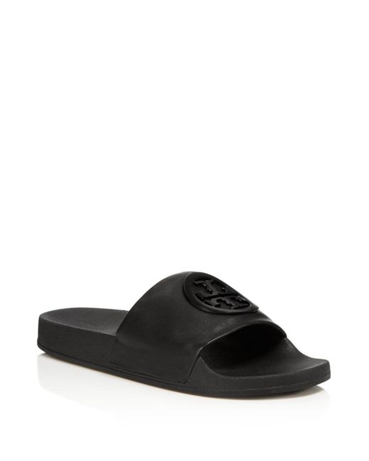 tory burch lina leather flat pool slide sandals