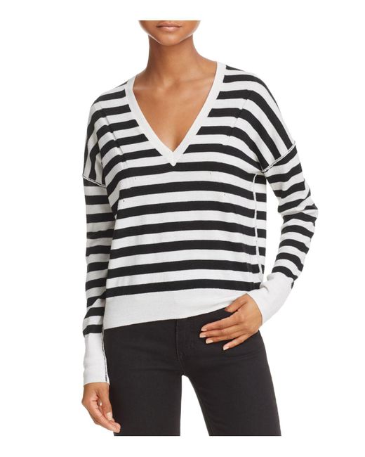 Lyst - Rag & bone Stripe V-neck Sweater in Black