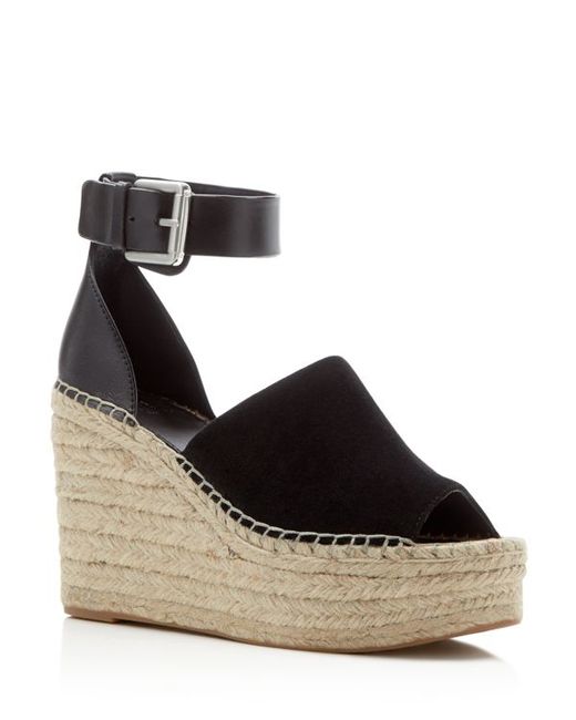 Marc fisher Adalyn Ankle Buckle Espadrille Platform Wedge Sandals in Black | Lyst