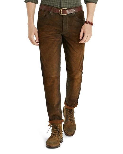 Polo ralph lauren Sullivan Suede Slim Fit Pants in Brown
