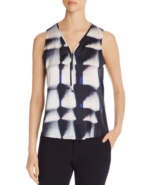 Go> By Go Silk Sleeveless Printed V - Neck Top in Blue - Lyst
