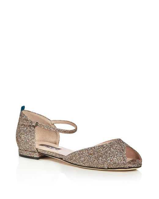 peep toe sparkly flats