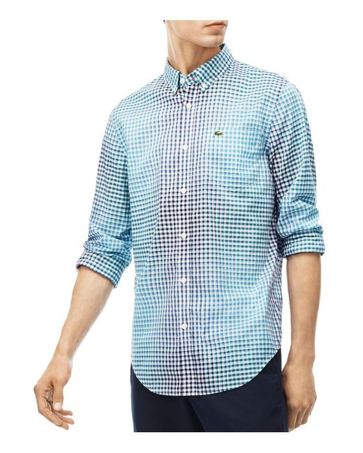 Lyst - Lacoste Ombre-effect Check Regular Fit Button-down Shirt in Blue