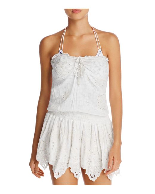 Lyst Surf Gypsy Eyelet Smocked Waist Strapless Dress Swim Coverup in