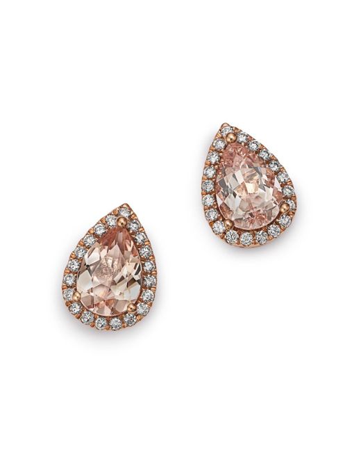Lyst Bloomingdale S Morganite Teardrop Diamond Stud Earrings In Bloomingdale S Pink Morganite Teardrop Diamond Stud Earrings In 14k Rose Gold